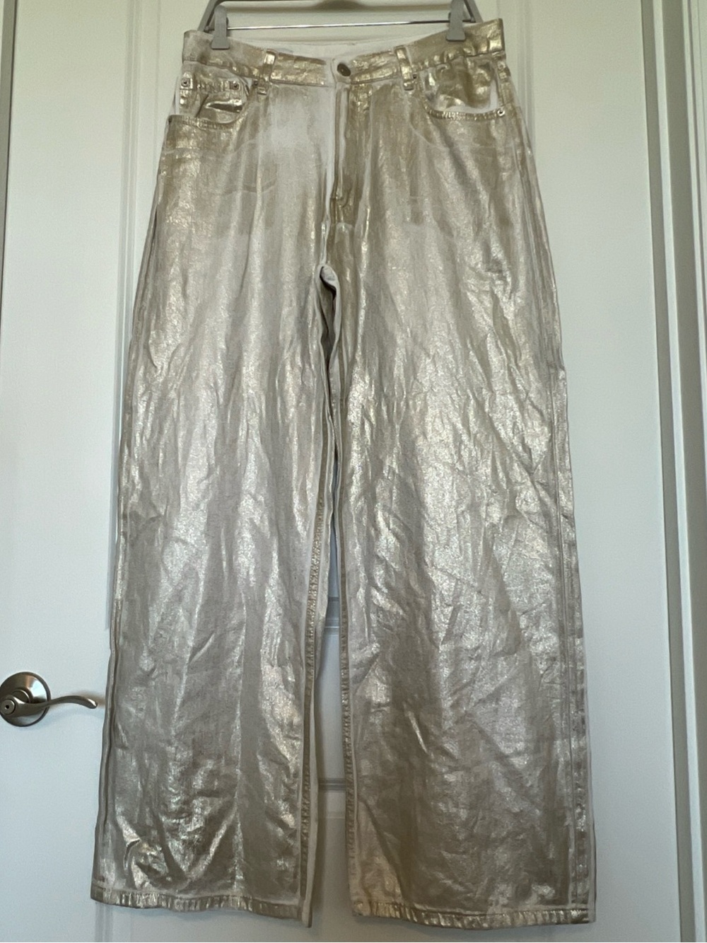 Zara white gold sheen Wide-Leg Jeans sz.10